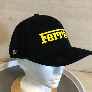 Ferrari Black Corduroy Hat Cap with Yellow Spellout logo Adult Adjustable